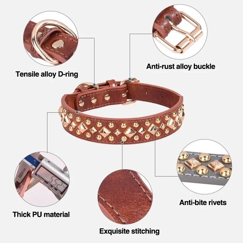 Hot Sale Manufacture High-quality OEM/ODM Luxury Rivet Genuine Designer Custom Leather Dog Collar Custom