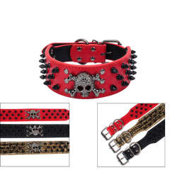Halloween Black skull rivets Pet collars PU leash Large and medium-sized dog collar