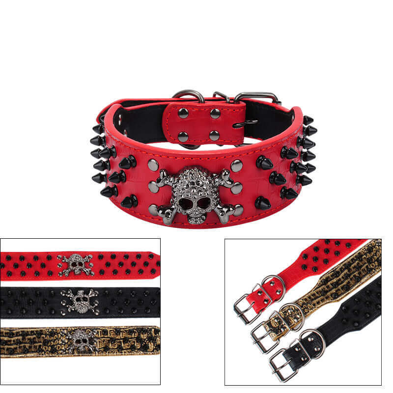 Halloween Black skull rivets Pet collars PU leash Large and medium-sized dog collar