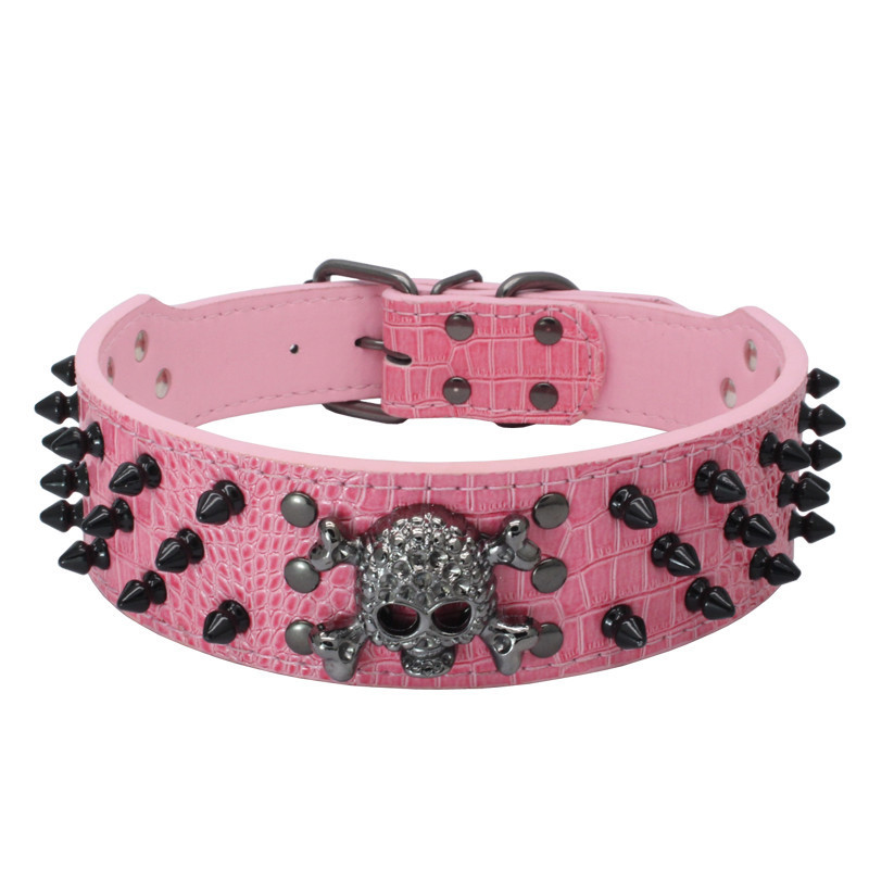 Halloween Black skull rivets Pet collars PU leash Large and medium-sized dog collar