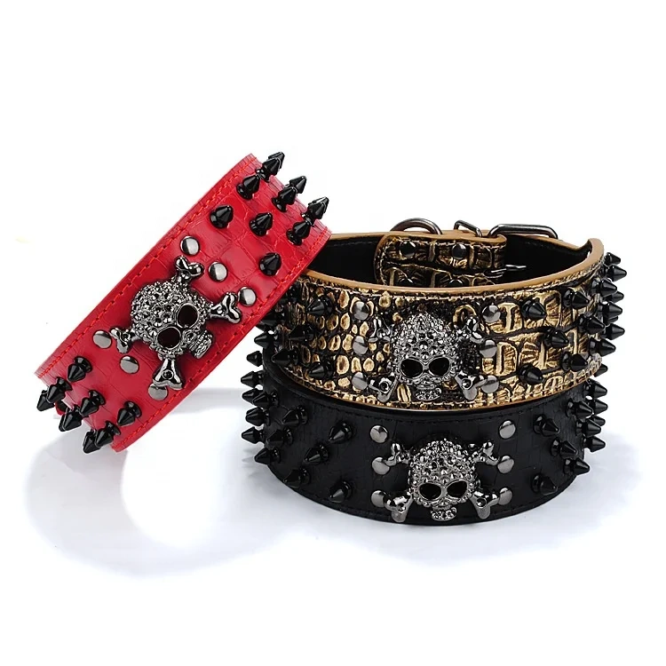 Factory Price Large Breed Dog Black Rivet PU Leash Pet Accessories 2023 Collar Halloween Dog Collar Pet Supplies Collars