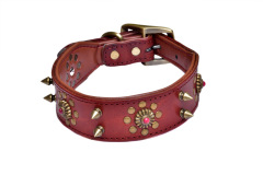 Natural Leather Spiked Dog Collar with Rivet Durable Pet Collar for Large Dogs