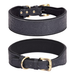 Embossed Leather Pet Collar Soft Space Cotton Backing Dog Collar Medium and Large Dog Collar