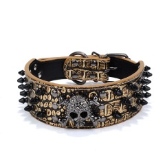 Halloween Black skull rivets Pet collars PU leash Large and medium-sized dog collar