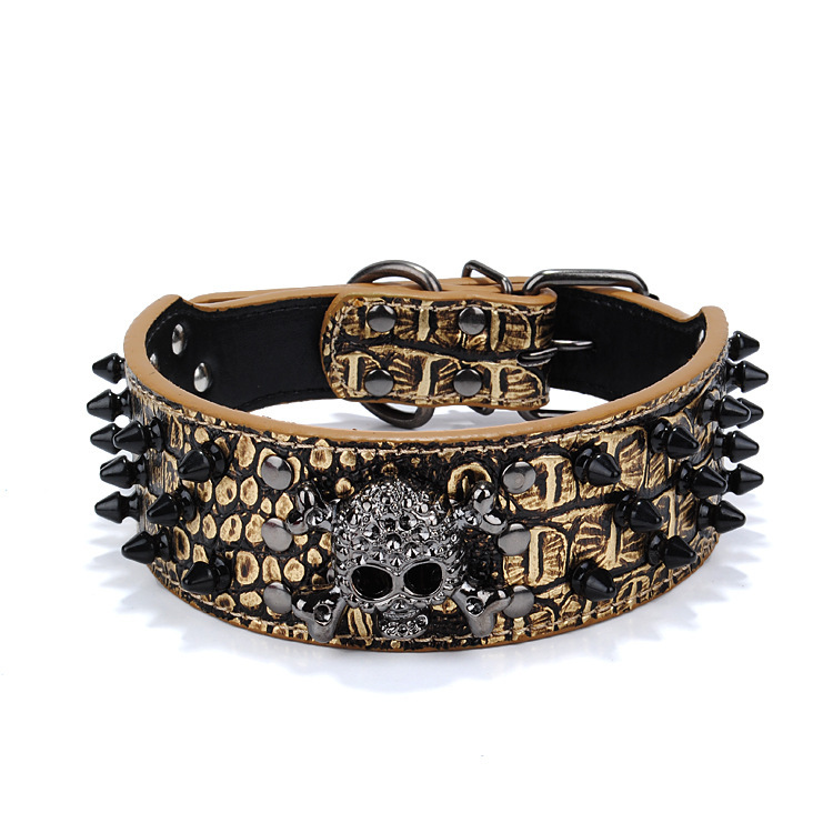 Halloween Black skull rivets Pet collars PU leash Large and medium-sized dog collar
