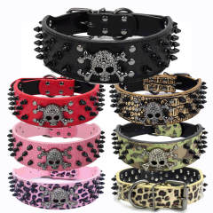Halloween Black skull rivets Pet collars PU leash Large and medium-sized dog collar