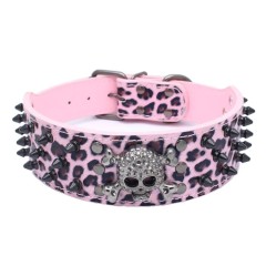 Halloween Black skull rivets Pet collars PU leash Large and medium-sized dog collar