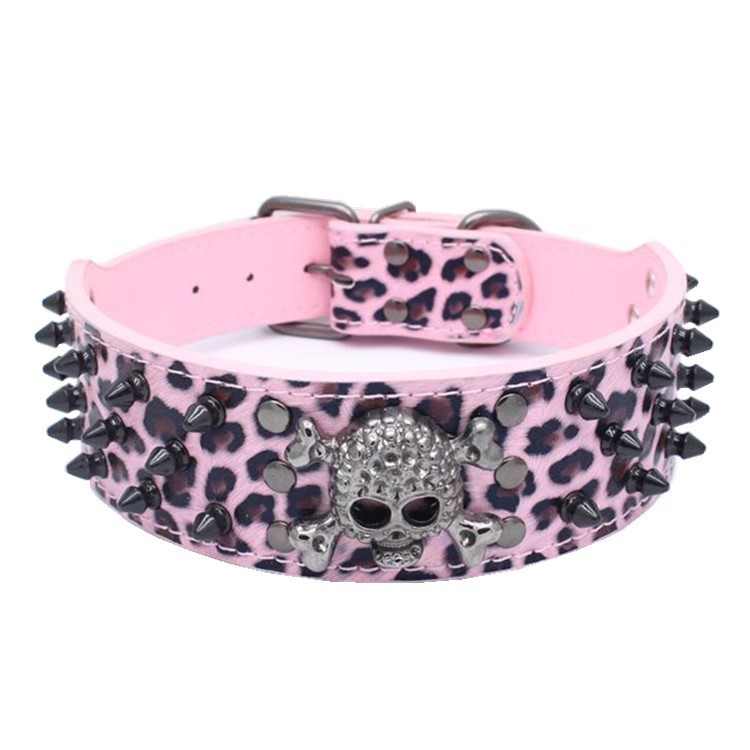Halloween Black skull rivets Pet collars PU leash Large and medium-sized dog collar