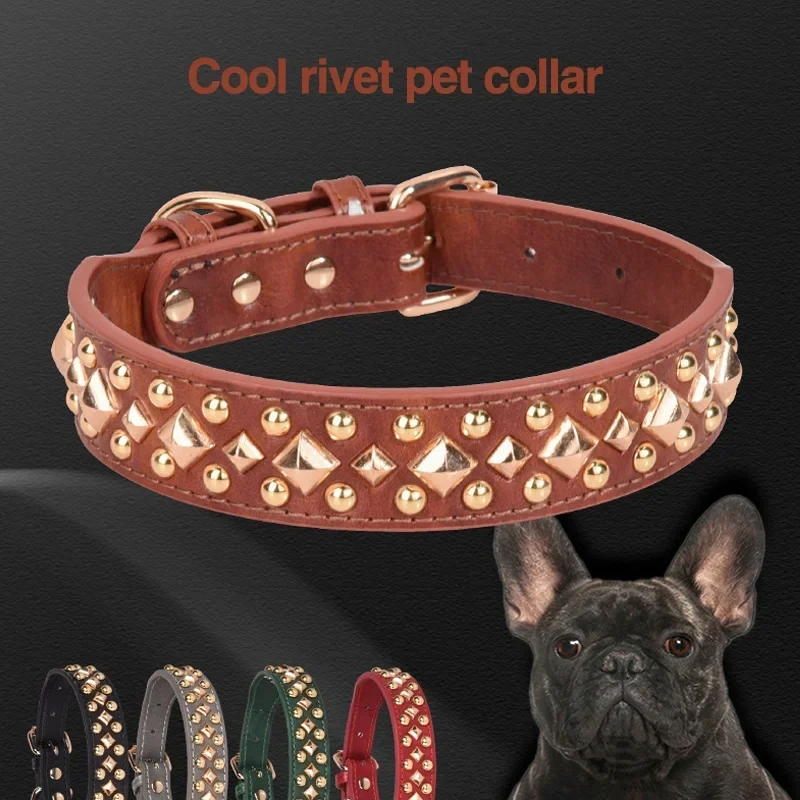Hot Sale Manufacture High-quality OEM/ODM Luxury Rivet Genuine Designer Custom Leather Dog Collar Custom
