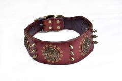 Natural Leather Spiked Dog Collar with Rivet Durable Pet Collar for Large Dogs