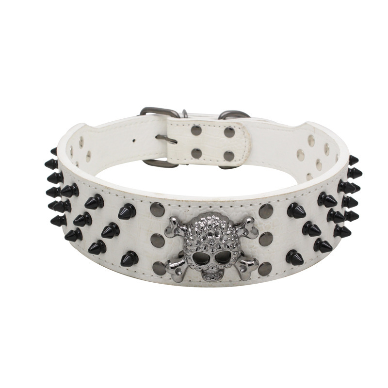 Halloween Black skull rivets Pet collars PU leash Large and medium-sized dog collar