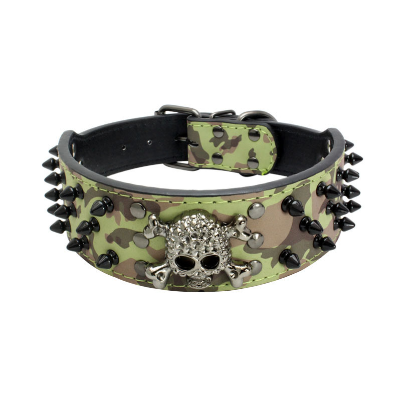 Halloween Black skull rivets Pet collars PU leash Large and medium-sized dog collar