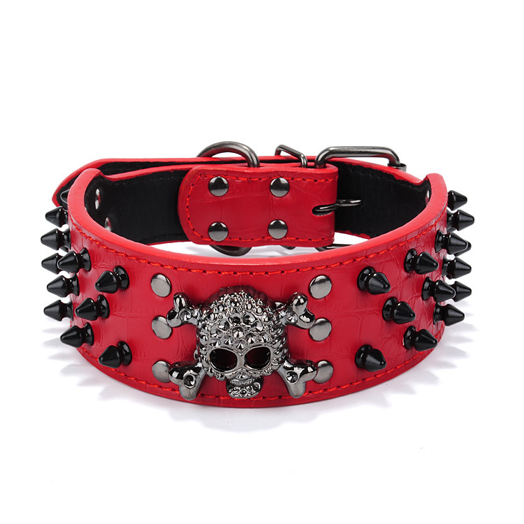 Halloween Black skull rivets Pet collars PU leash Large and medium-sized dog collar