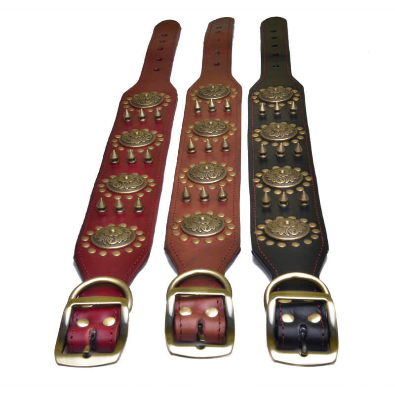 Natural Leather Spiked Dog Collar with Rivet Durable Pet Collar for Large Dogs