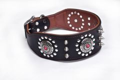 Natural Leather Spiked Dog Collar with Rivet Durable Pet Collar for Large Dogs