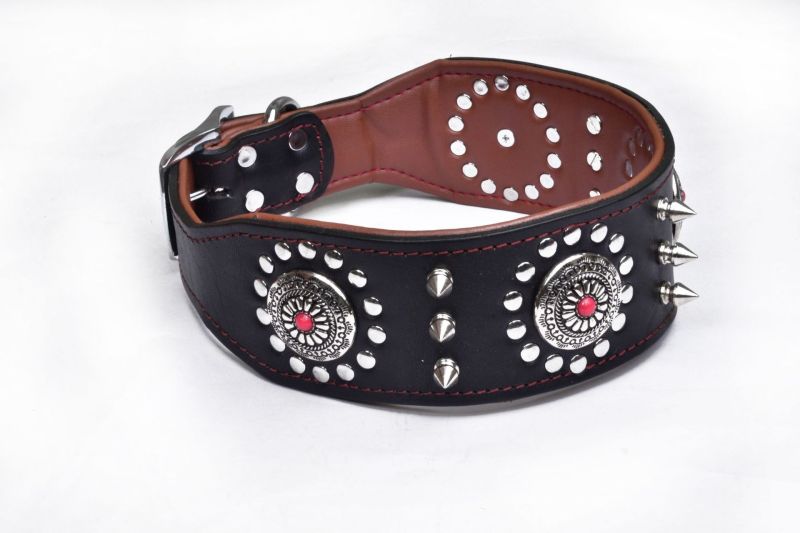 Natural Leather Spiked Dog Collar with Rivet Durable Pet Collar for Large Dogs