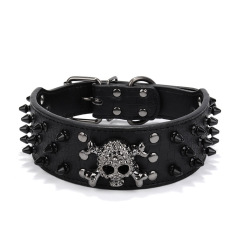Halloween Black skull rivets Pet collars PU leash Large and medium-sized dog collar