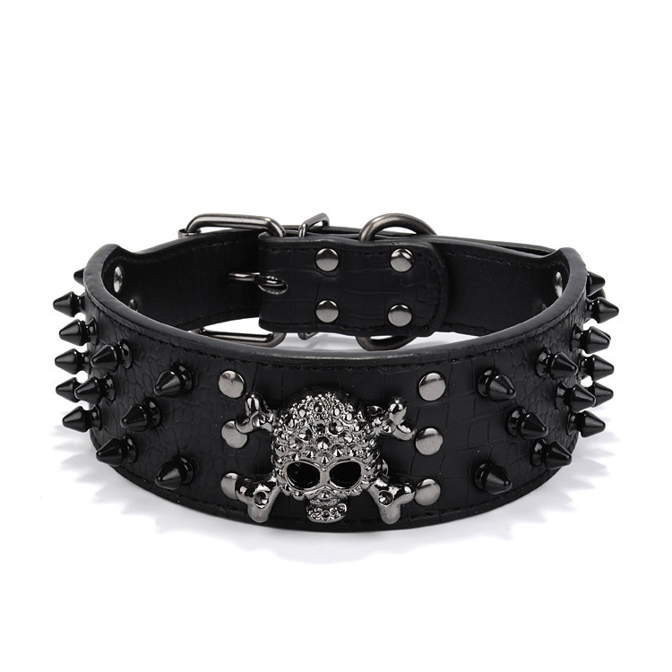Halloween Black skull rivets Pet collars PU leash Large and medium-sized dog collar