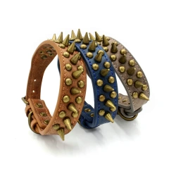 Manufacturer High Quality Adjustable Brass Dog Collar Leather PU Metal Rivets Spike Studded Big Dog Collar