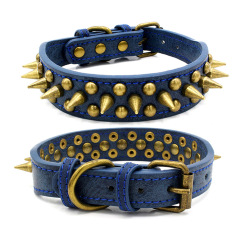 High Quality Adjustable Brass Dog Collar Leather PU Metal Rivets Spike Studded Big Dog Collar
