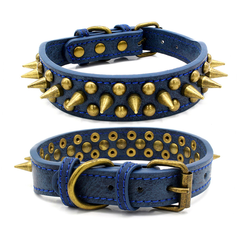 High Quality Adjustable Brass Dog Collar Leather PU Metal Rivets Spike Studded Big Dog Collar