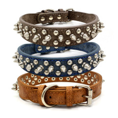 High Quality Adjustable Brass Dog Collar Leather PU Metal Rivets Spike Studded Big Dog Collar