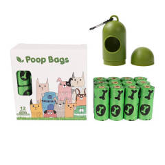 12 rolls of biodegradable pet  poop bags with 1 dispenser
