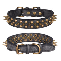 High Quality Adjustable Brass Dog Collar Leather PU Metal Rivets Spike Studded Big Dog Collar