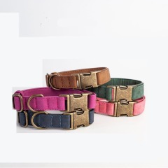 Engravable Vintage Metal Leather Dog Collar