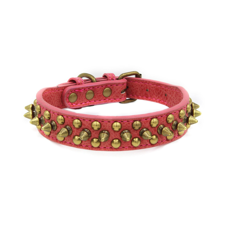 High Quality Adjustable Brass Dog Collar Leather PU Metal Rivets Spike Studded Big Dog Collar