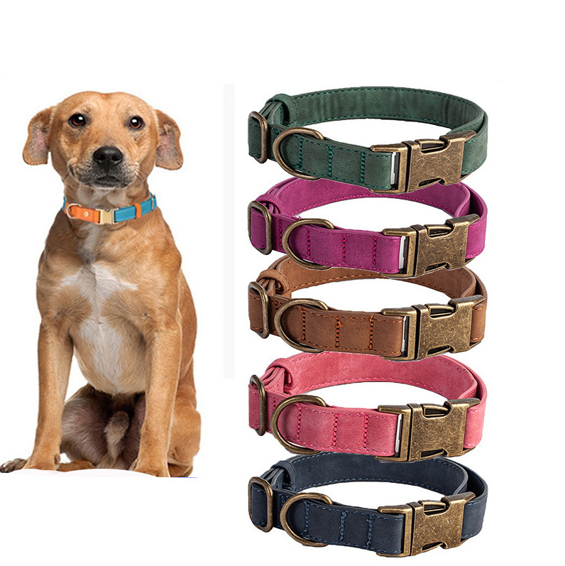 Engravable Vintage Metal Leather Dog Collar