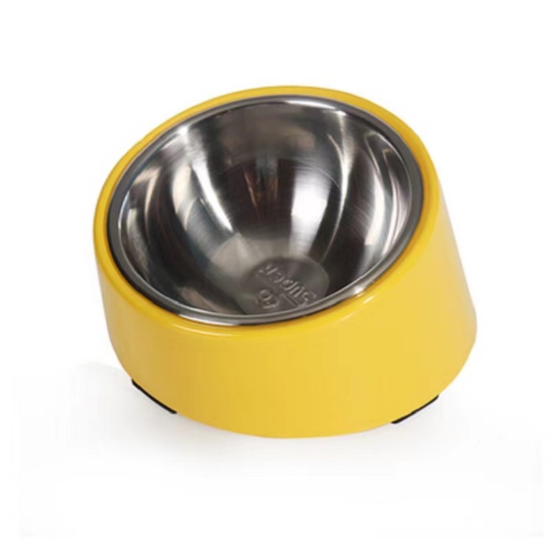 Sloping pet stainless steel double-layered food bowl, dog bowl, cat bowl, pet bowl