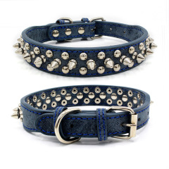 High Quality Adjustable Brass Dog Collar Leather PU Metal Rivets Spike Studded Big Dog Collar