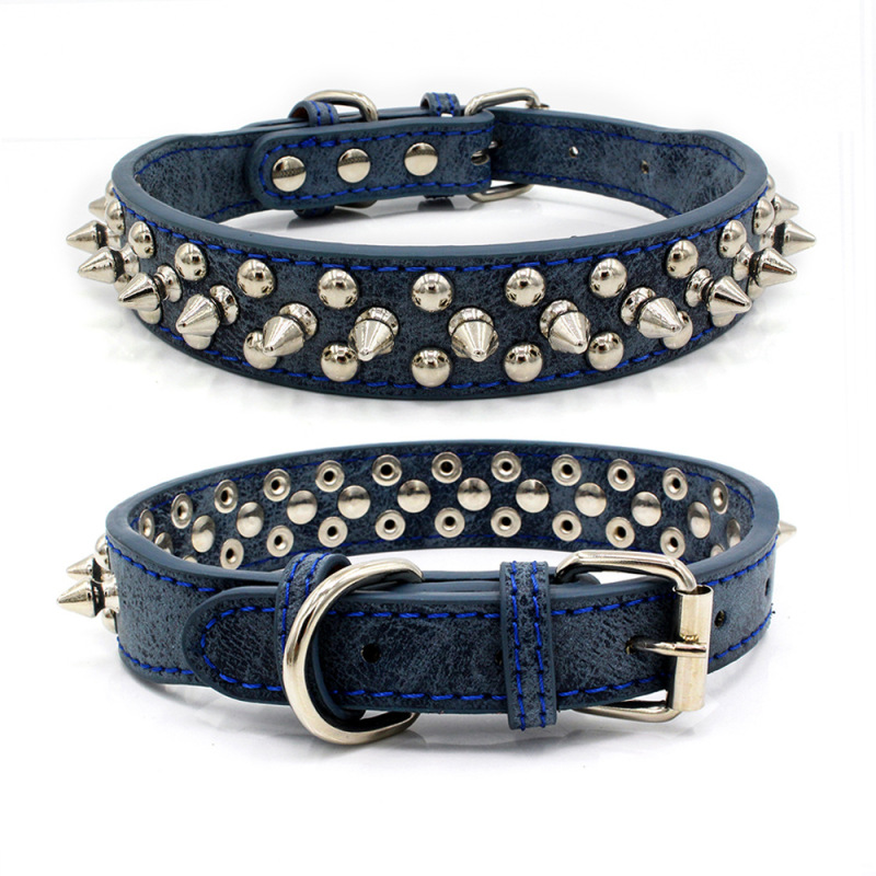 High Quality Adjustable Brass Dog Collar Leather PU Metal Rivets Spike Studded Big Dog Collar