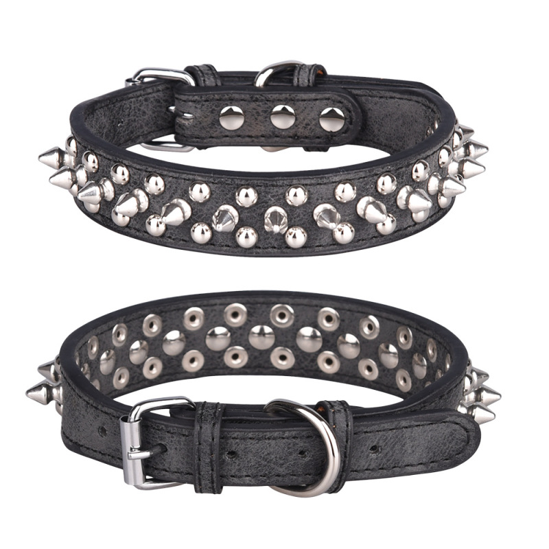 High Quality Adjustable Brass Dog Collar Leather PU Metal Rivets Spike Studded Big Dog Collar