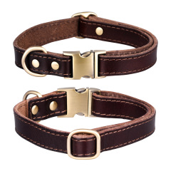 Custom Logo Engraved Buckle Leather Dog Collar Genuine Solid Color PU Genuine Leather Pet Dog Collar for Medium Large Dogs