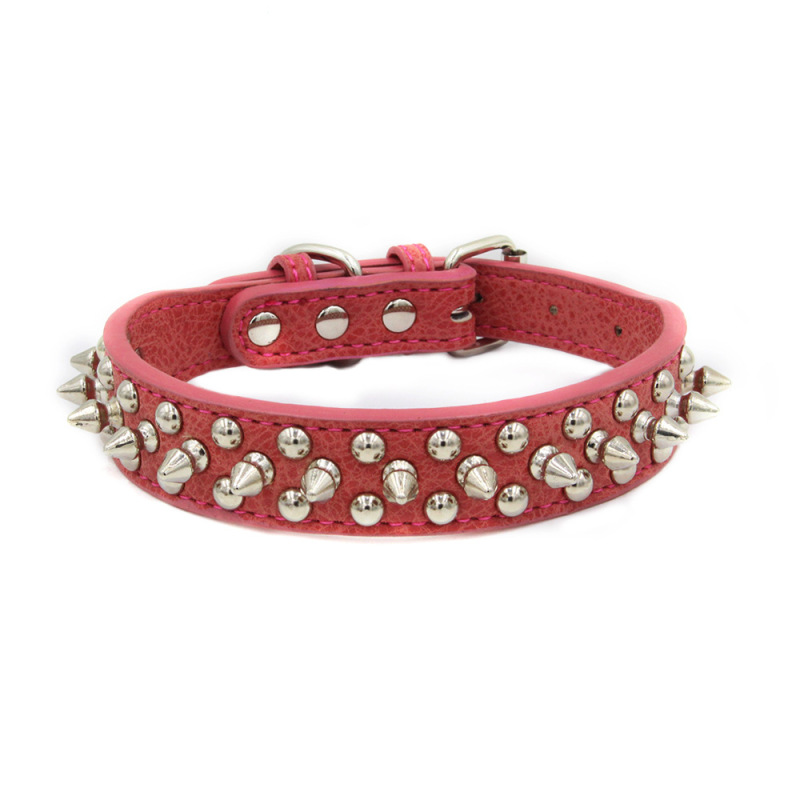High Quality Adjustable Brass Dog Collar Leather PU Metal Rivets Spike Studded Big Dog Collar