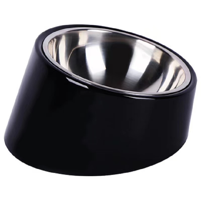 Sloping pet stainless steel double-layered food bowl, dog bowl, cat bowl, pet bowl