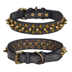 High Quality Adjustable Brass Dog Collar Leather PU Metal Rivets Spike Studded Big Dog Collar