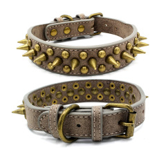 High Quality Adjustable Brass Dog Collar Leather PU Metal Rivets Spike Studded Big Dog Collar