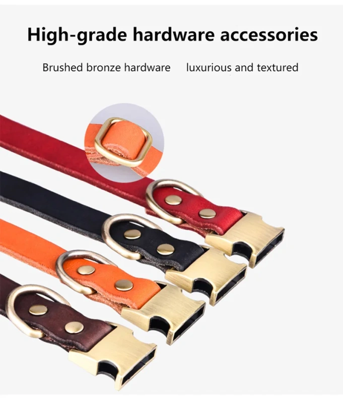 Custom Logo Engraved Buckle Leather Dog Collar Genuine Solid Color PU Genuine Leather Pet Dog Collar for Medium Large Dogs