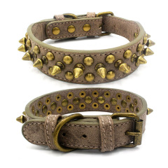 High Quality Adjustable Brass Dog Collar Leather PU Metal Rivets Spike Studded Big Dog Collar