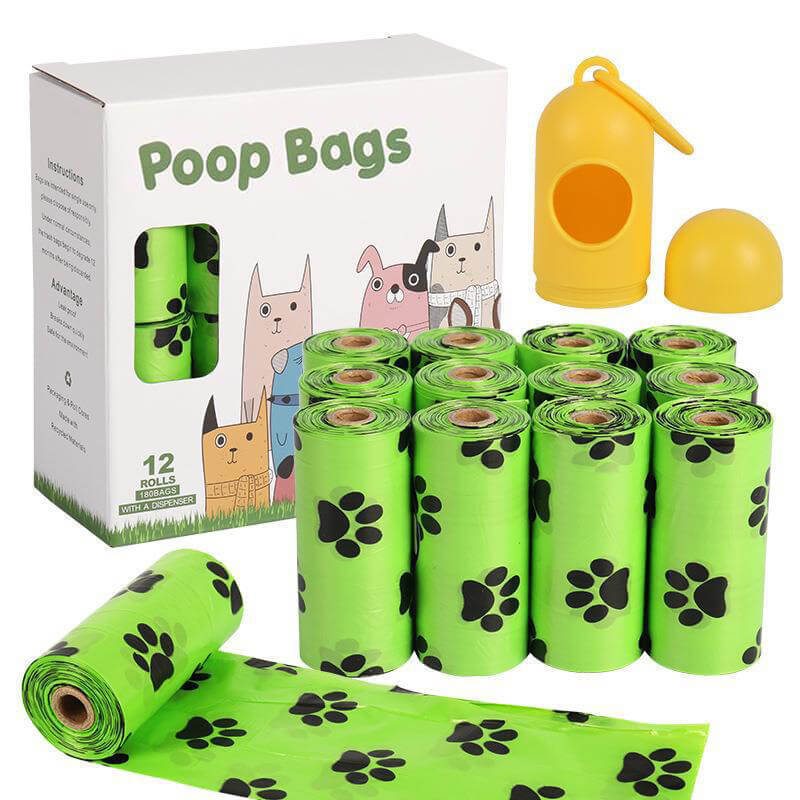 12 rolls of biodegradable pet  poop bags with 1 dispenser