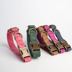 Engravable Vintage Metal Leather Dog Collar