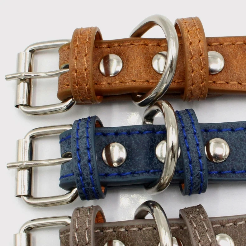 Manufacturer High Quality Adjustable Brass Dog Collar Leather PU Metal Rivets Spike Studded Big Dog Collar