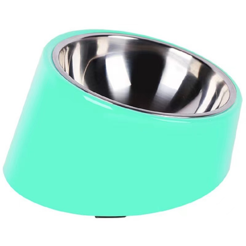 Sloping pet stainless steel double-layered food bowl, dog bowl, cat bowl, pet bowl