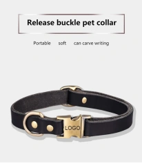 Custom Logo Engraved Buckle Leather Dog Collar Genuine Solid Color PU Genuine Leather Pet Dog Collar for Medium Large Dogs