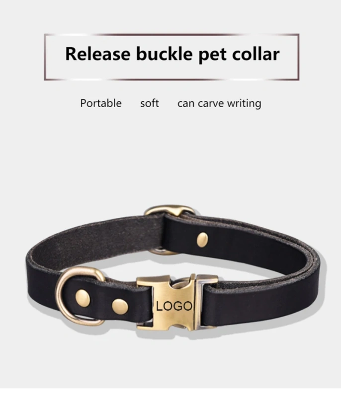 Custom Logo Engraved Buckle Leather Dog Collar Genuine Solid Color PU Genuine Leather Pet Dog Collar for Medium Large Dogs