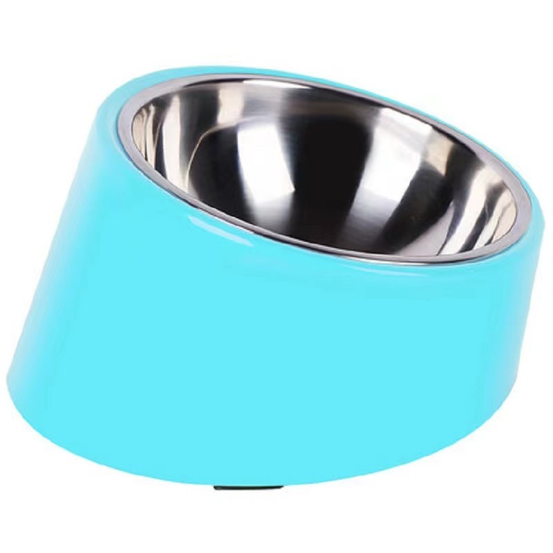 Sloping pet stainless steel double-layered food bowl, dog bowl, cat bowl, pet bowl