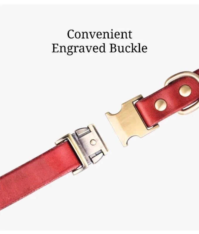 Custom Logo Engraved Buckle Leather Dog Collar Genuine Solid Color PU Genuine Leather Pet Dog Collar for Medium Large Dogs